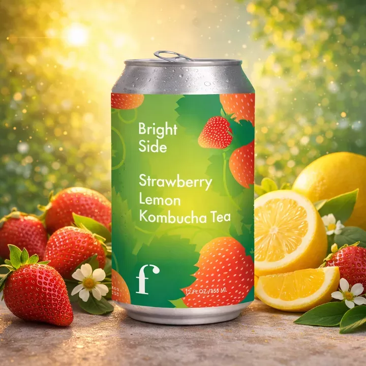 "Bright Side" Strawberry Meyer Lemon Kombucha - 12-pack