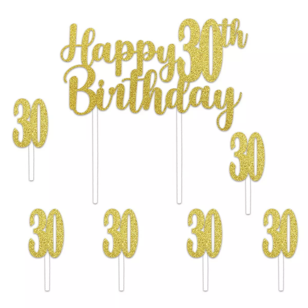 Happy "30th" Birthday Cake Topper – 6" x 8¼" – (1/Pkg)