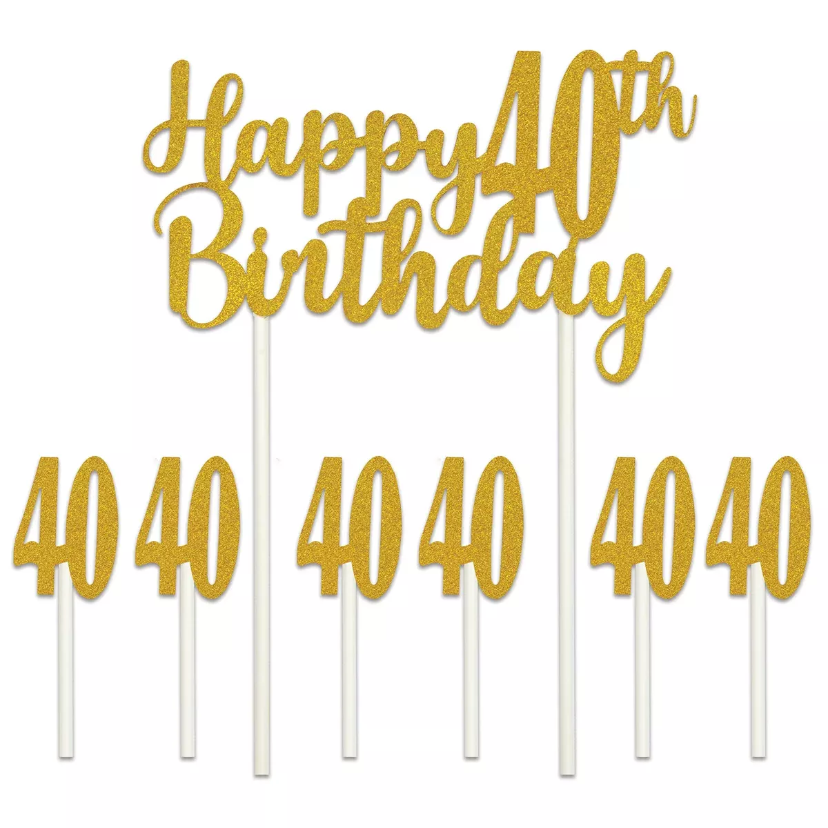 Happy "40th" Birthday Cake Topper – 6" x 8¼" – (1/Pkg)