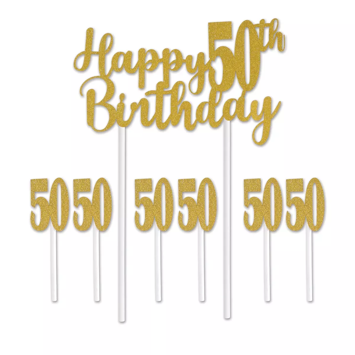Happy "50th" Birthday Cake Topper – 6" x 8¼" – (1/Pkg)
