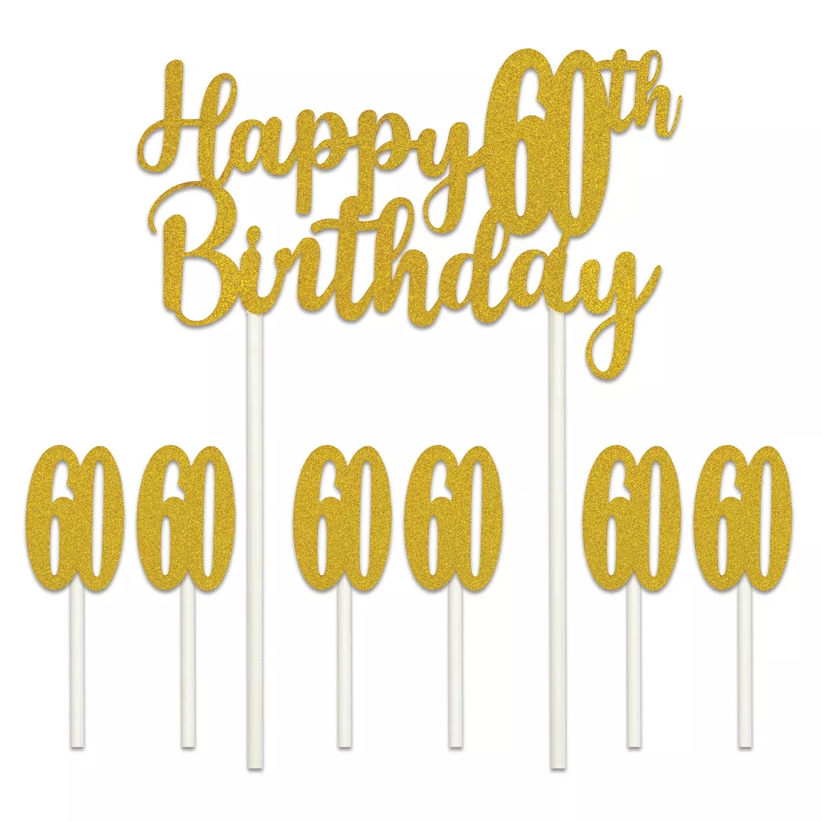 Happy "60th" Birthday Cake Topper – 6" x 8¼" – (1/Pkg)