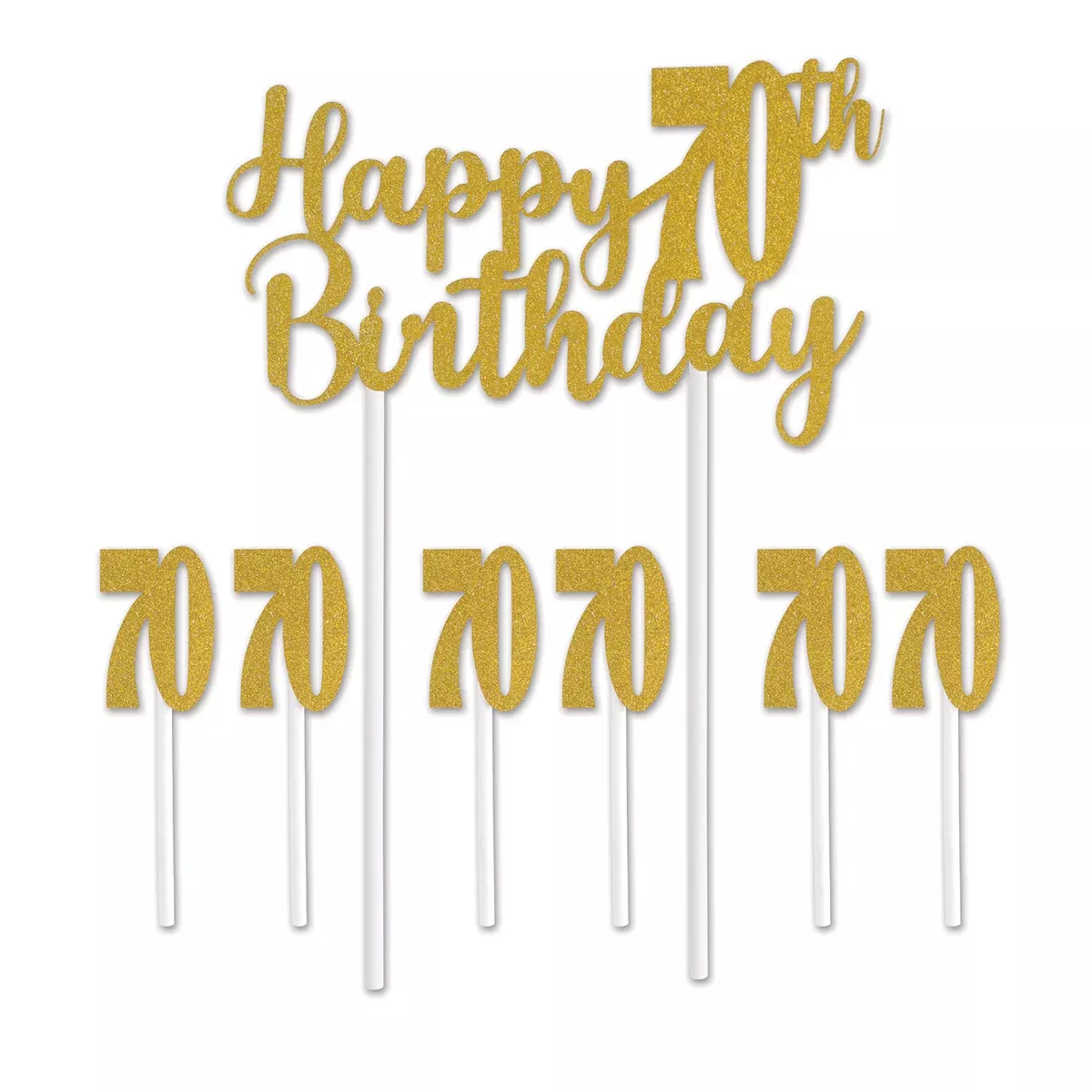 Happy "70th" Birthday Cake Topper – 6" x 8¼" – (1/Pkg)