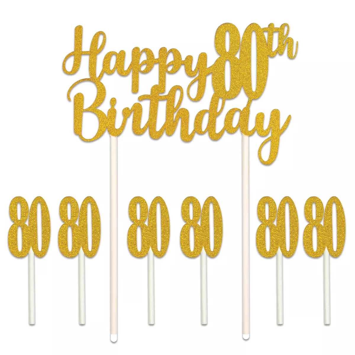 Happy "80th" Birthday Cake Topper – 6" x 8¼" – (1/Pkg)