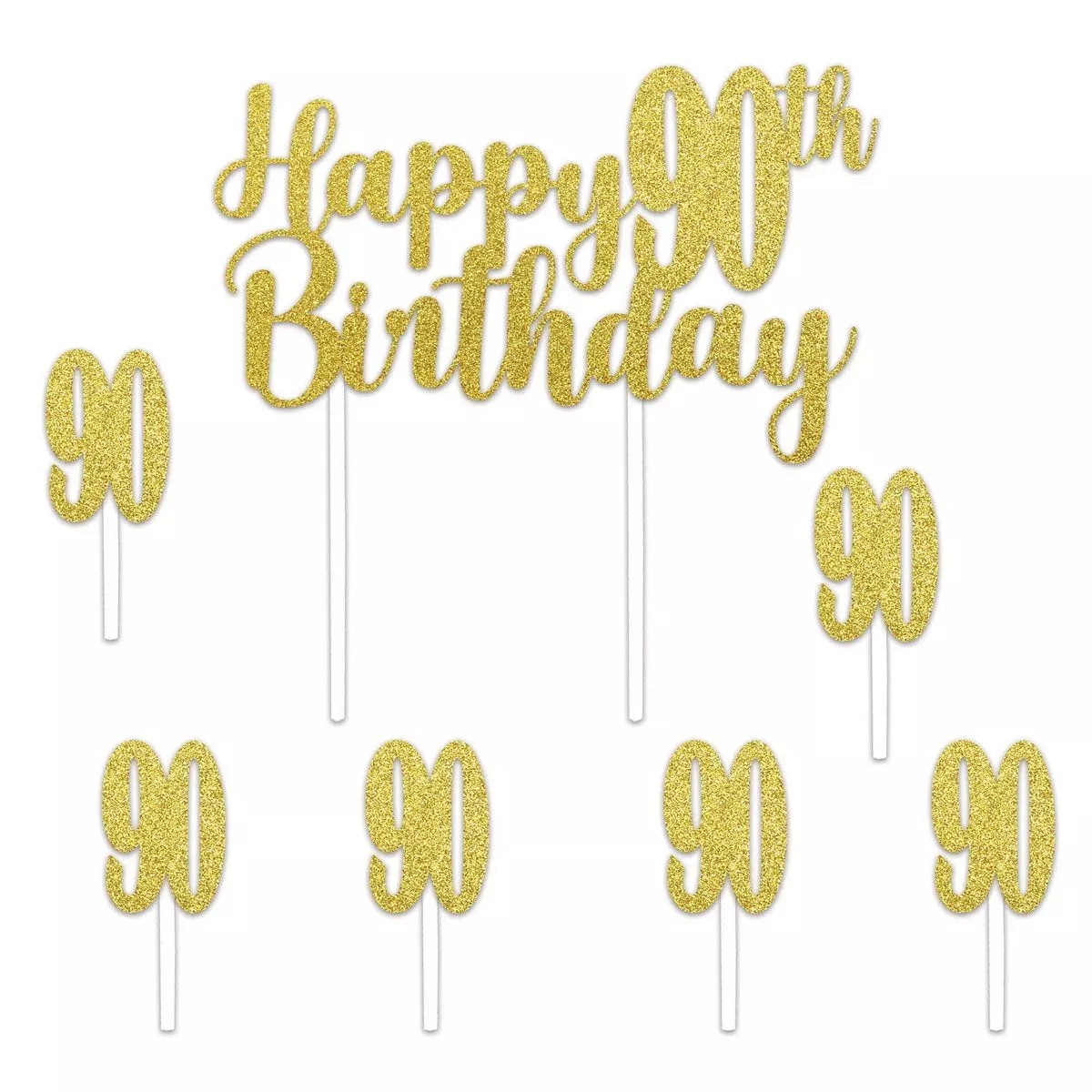 Happy "90th" Birthday Cake Topper – 6" x 8¼" – (1/Pkg)