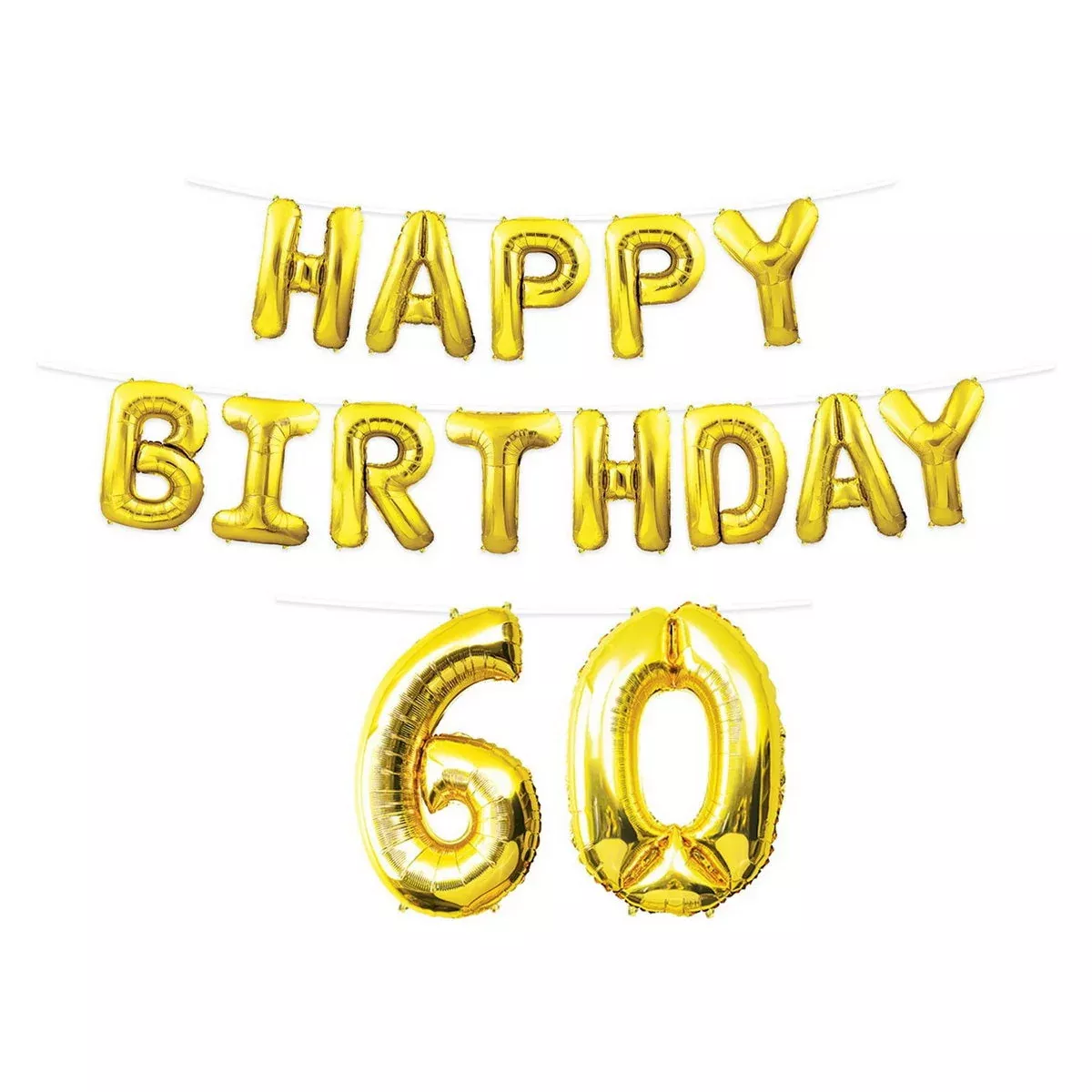 Happy Birthday "60" Balloon Streamer – 14¼" & 25" x 15' – (1/Pkg)