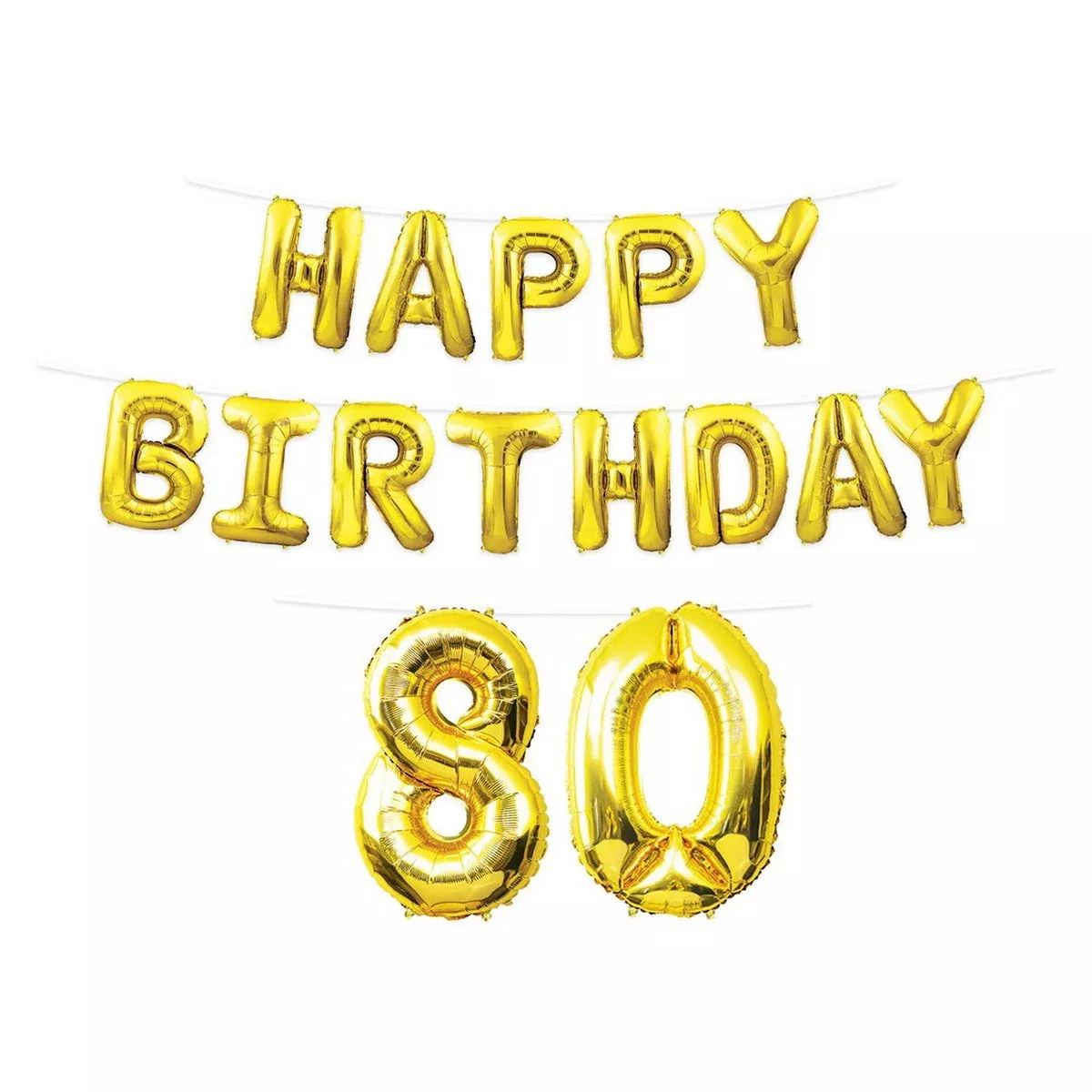 Happy Birthday "80" Balloon Streamer – 14¼" & 25" x 15' – (1/Pkg)